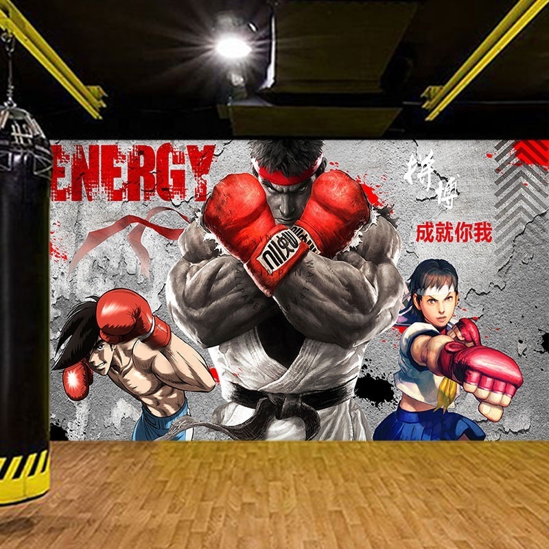 Martial Arts School Decoration Wallpaper Thai Boxing Fighting Sanda Background Wall Industrial Style Gym Club Mural