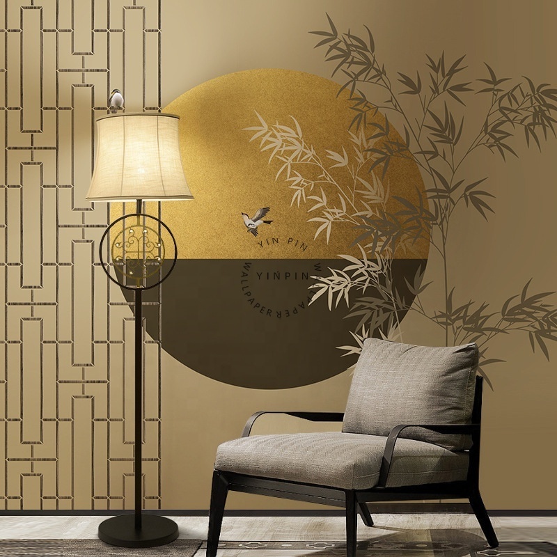 Light Luxury New Chinese Style Flower and Bird Bamboo Forest Living Room Background Wallpaper