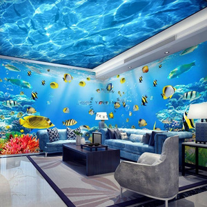 Ocean style underwater world baby swimming pool restaurant wallpaper