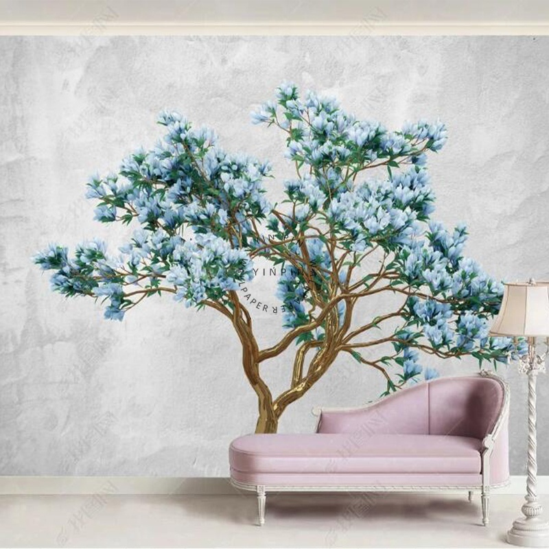 3D modern minimalist relief blue floral living room background wallpaper