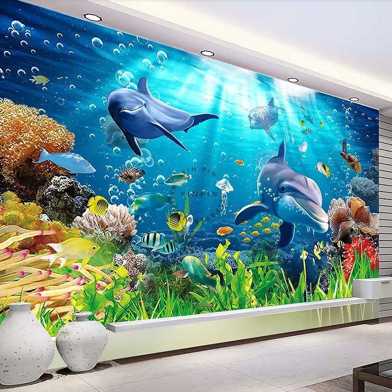 Ocean style underwater world baby swimming pool restaurant wallpaper