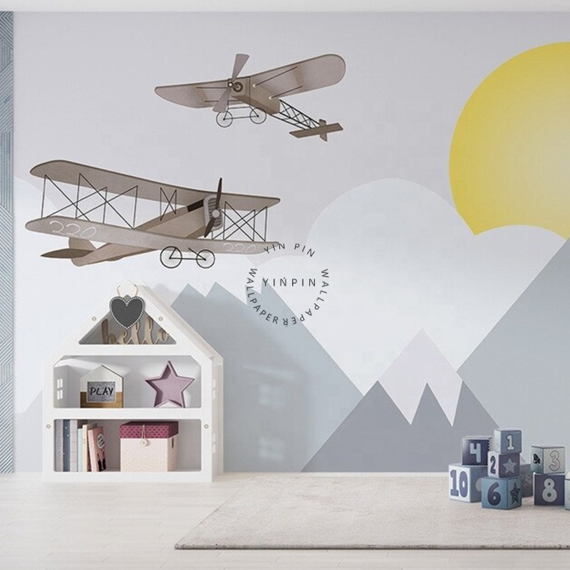 Planes Triangle Mountains nursery kids wallpaper 3d design peel and stick wallpaper room decoration