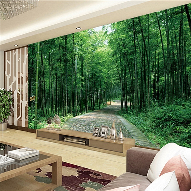 Bamboo forest bamboo natural pastoral scenery 3d5d three-dimensional background wallpaper Hotel mural