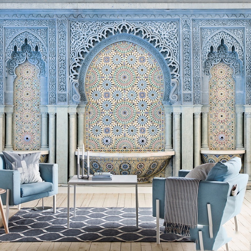 European retro palace 3d space extension mural living room hotel ceramic tile Moroccan wallpaper