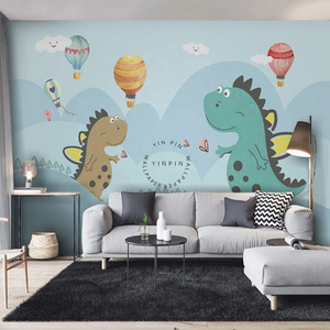 Minimalist hand drawn dinosaur baby children's room cartoon background wallpaper