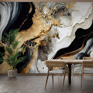 Black gold marble textured ceramic mural peel and stick wallpaper