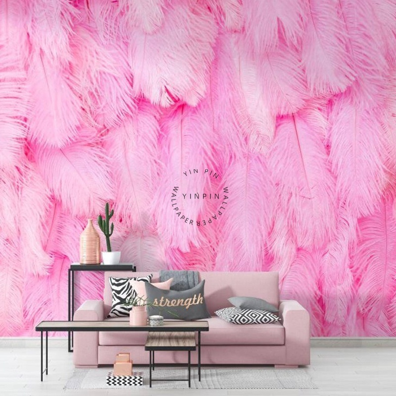 Beautiful pink feathers kids wallpaper for bedroom living room decoration