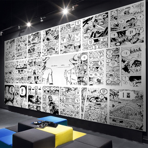 Handdrawn black and white Japanese anime poster Japanese cuisine internet cafe KTV Dragon Ball Pirate King manga wallpaper