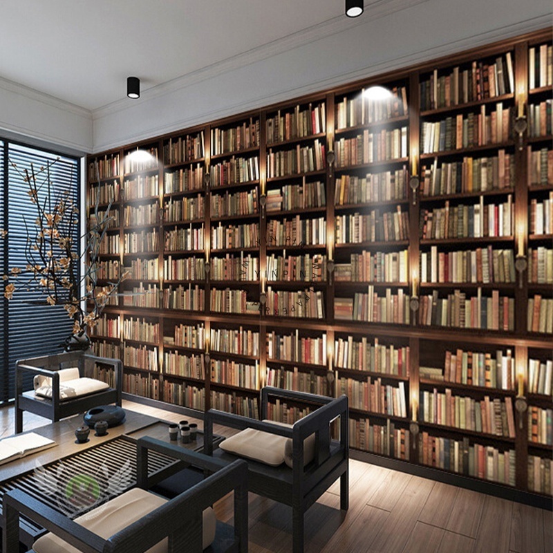 Foshan custom 3D simulation bookshelf wallpaper mural