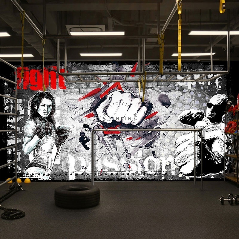 Martial Arts School Decoration Wallpaper Thai Boxing Fighting Sanda Background Wall Industrial Style Gym Club Mural