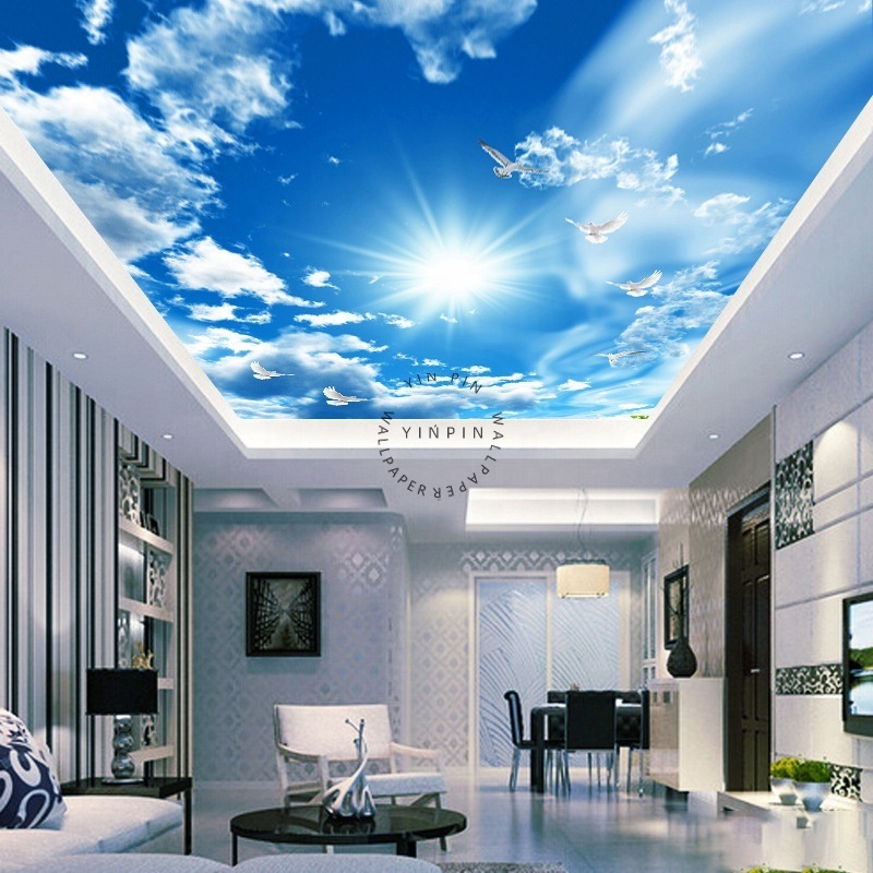 Blue sky and white clouds ceiling wallpaper 3d home decoration