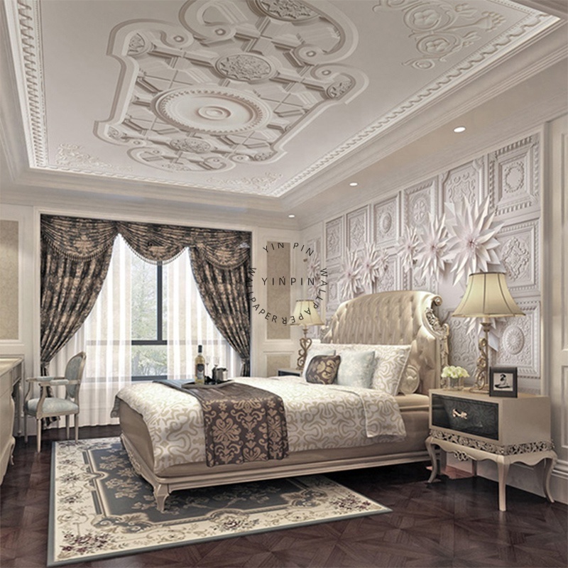 European style gypsum ceiling decorative murals ceiling peel and stick wallpaper