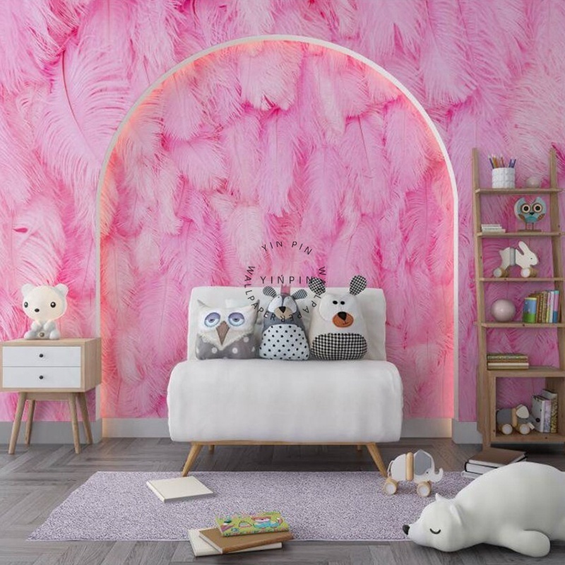 Beautiful pink feathers kids wallpaper for bedroom living room decoration