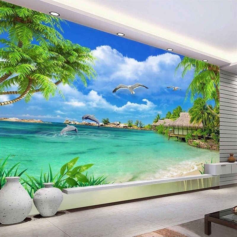 3d 5d Sea View Beach TV background mural wallpaper living room bedroom landscape custom wallpaper