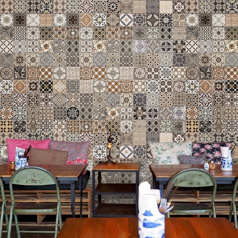 Retro Moroccan style simulated brick patterned living room wallpaper