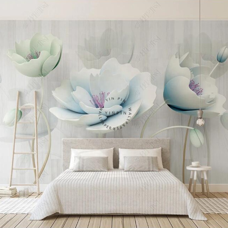 3D modern minimalist relief blue floral living room background wallpaper