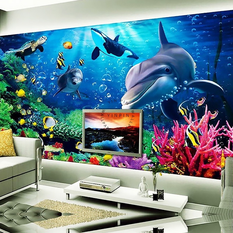 Ocean style underwater world baby swimming pool restaurant wallpaper