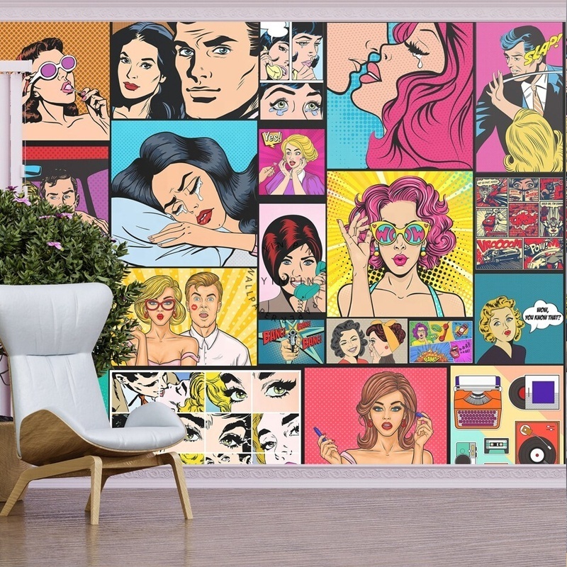 Retro and comic figure graffiti art decoration wall paper peel and stick wallpaper