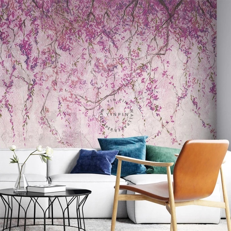 Pink cherry blossom tree custom printed wall paper 3d wallpaper