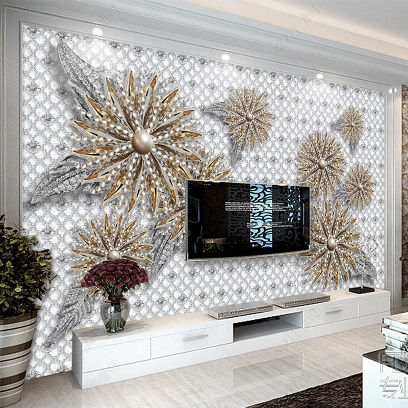 Custom modern Jewelry relief flower 3d 5d 8d wallpaper mural home TV wall decoration