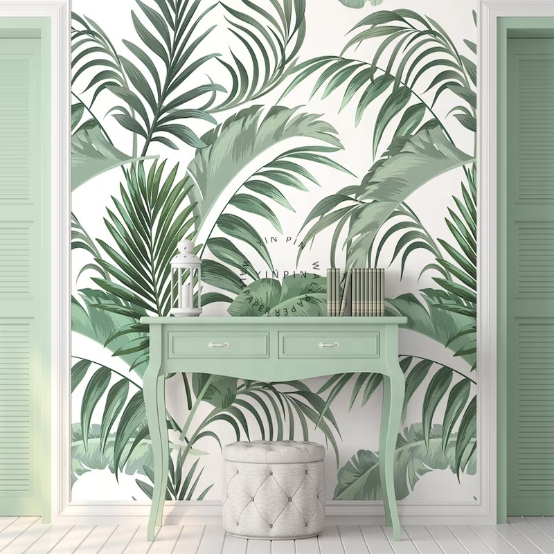 Green banana leaf wallpaper living room and bedroom palm leaf self-adhesive mural