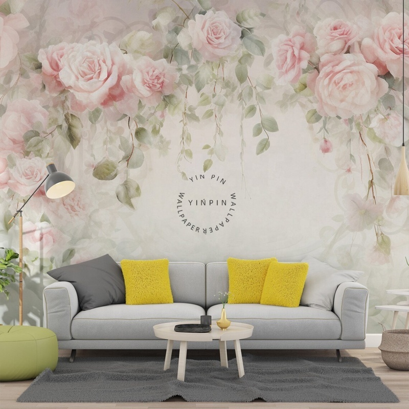 Pink peony peel and stick wallpaper mural home decoration