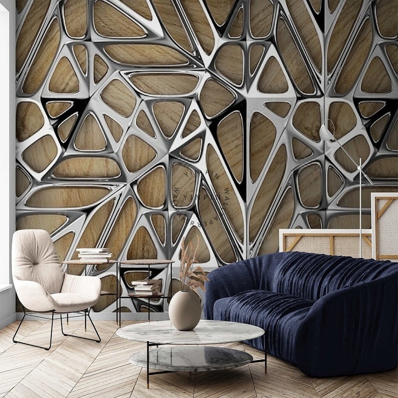 Modern silver gray irregular pattern wallpaper living room office wooden wall mural