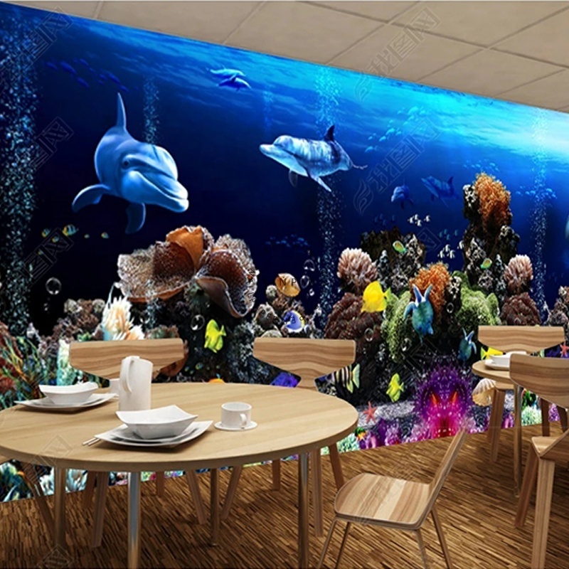 Submarine tropical fish adhesive wall 3d ocean world wallpaper