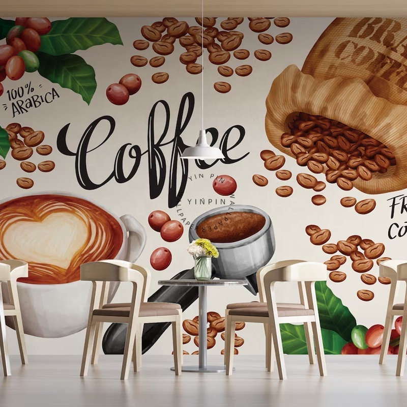 Customizable 3D French Coffee Shop Wallpapers for Living Room Decorative Wall Panels