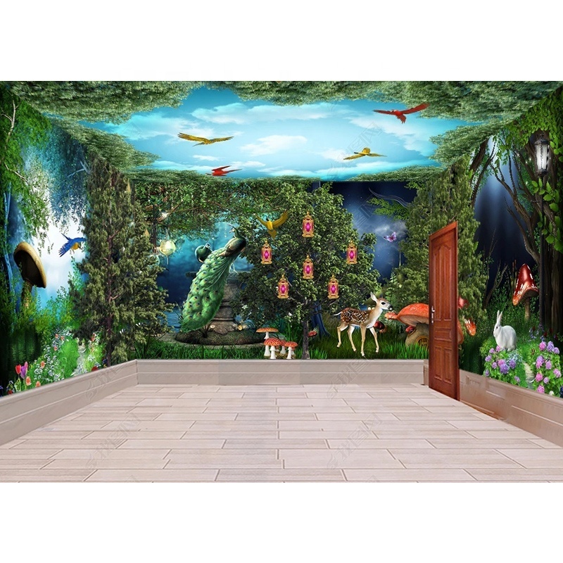 Customized green fantasy forest whole house background decoration 3D wallpaper