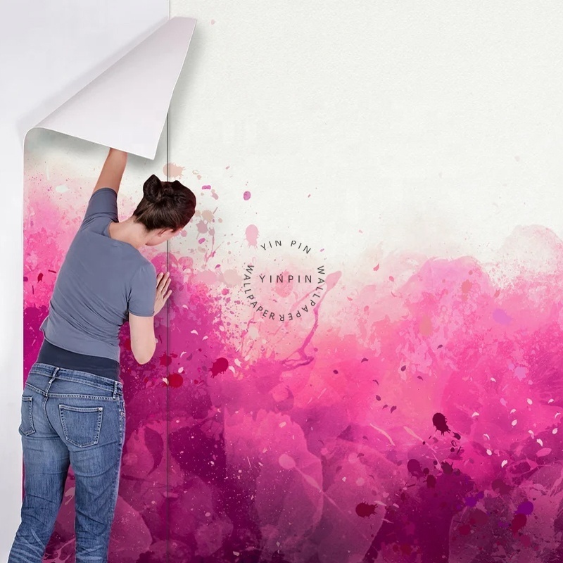 Pink paint abstract wallpaper, self adhesive, peel and stick floral wall mural