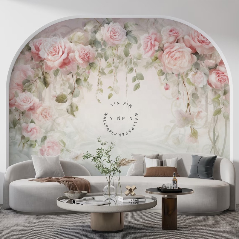 Pink peony peel and stick wallpaper mural home decoration