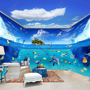 Underwater dolphins adhesive wall 3d ocean world wallpaper