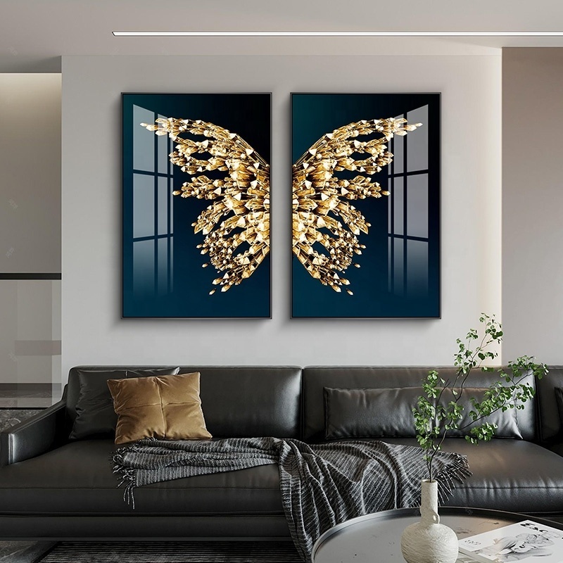 Golden butterfly diamond crystal porcelain painting custom prints wall art decor