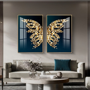 Golden butterfly diamond crystal porcelain painting custom prints wall art decor