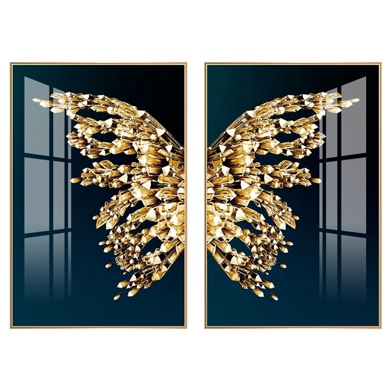 Golden butterfly diamond crystal porcelain painting custom prints wall art decor