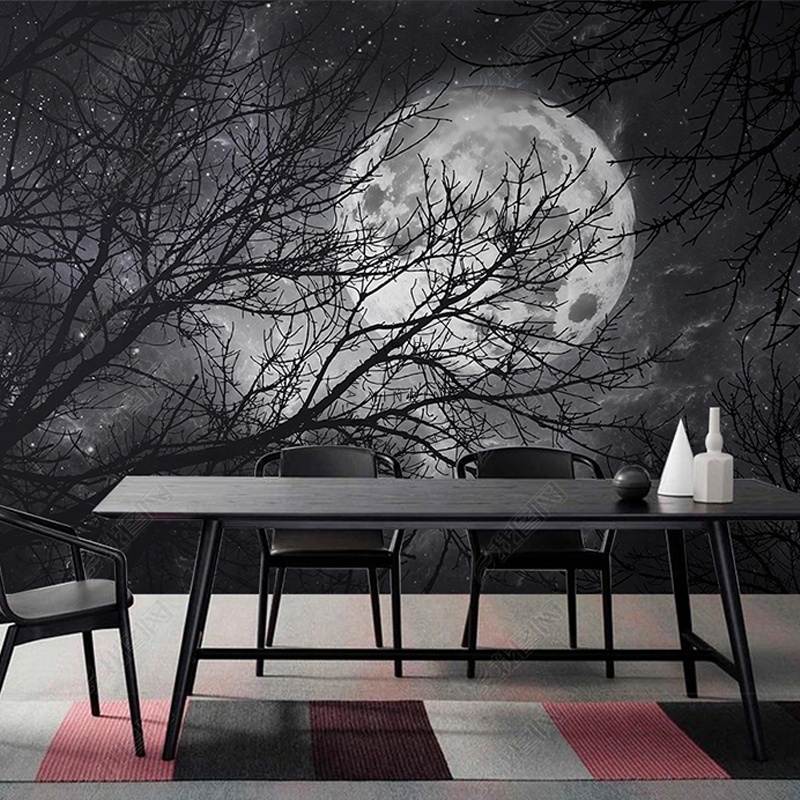 Moonlight forest adhesive wall 3d pvc wallpaper sticker 3d wall paper