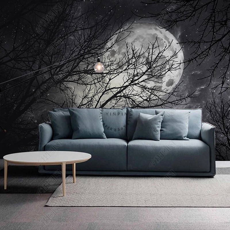 Moonlight forest adhesive wall 3d pvc wallpaper sticker 3d wall paper