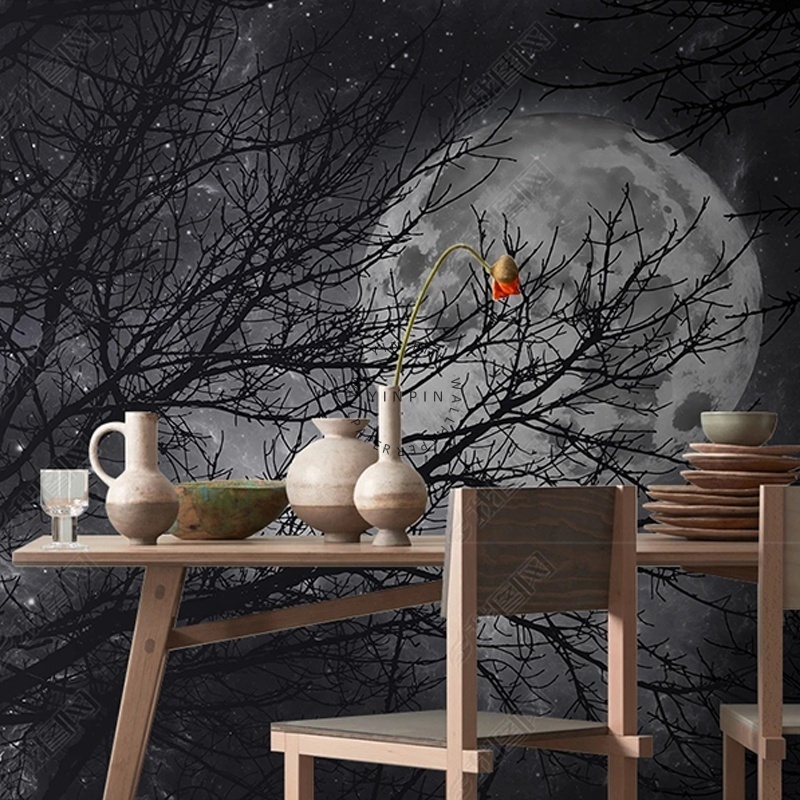 Moonlight forest adhesive wall 3d pvc wallpaper sticker 3d wall paper