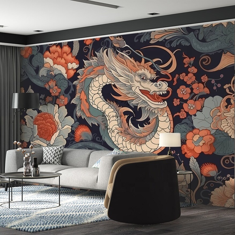 Japanese dragon wallpaper wall art peel and stick decor home