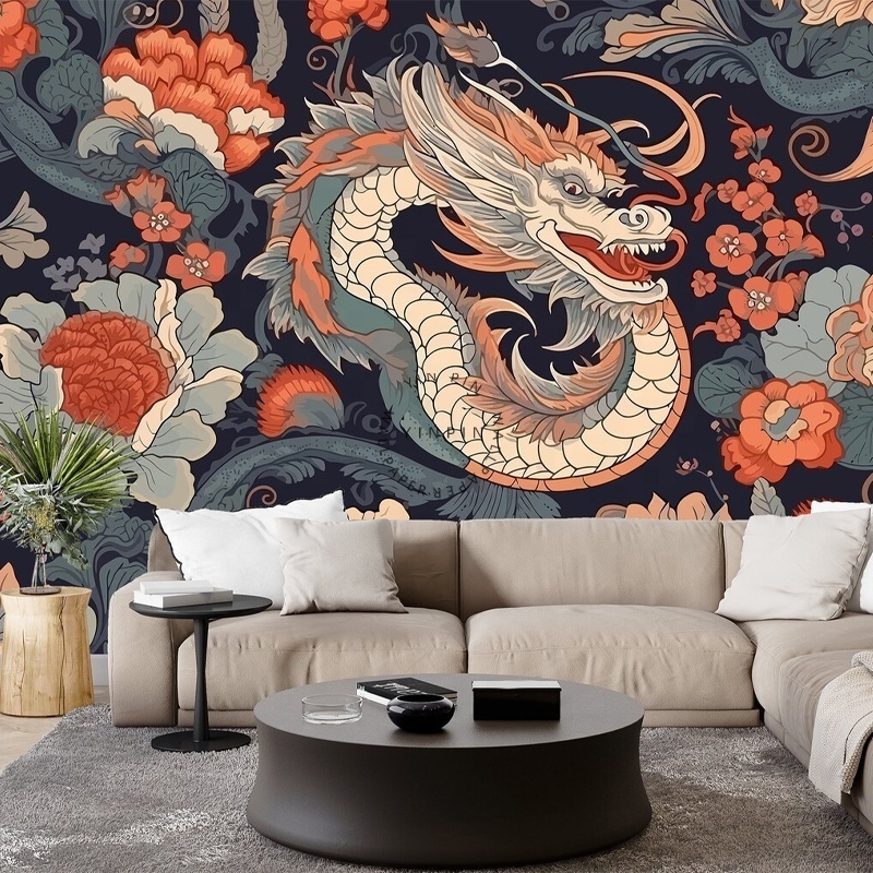 Japanese dragon wallpaper wall art peel and stick decor home