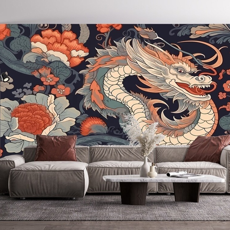 Japanese dragon wallpaper wall art peel and stick decor home