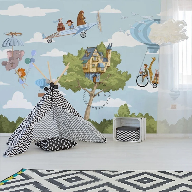 Forest children and animal landscape mural wallpaper sticker 3d wall paper