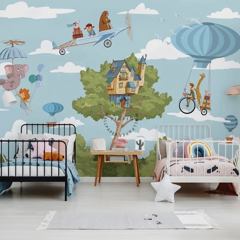 Forest children and animal landscape mural wallpaper sticker 3d wall paper