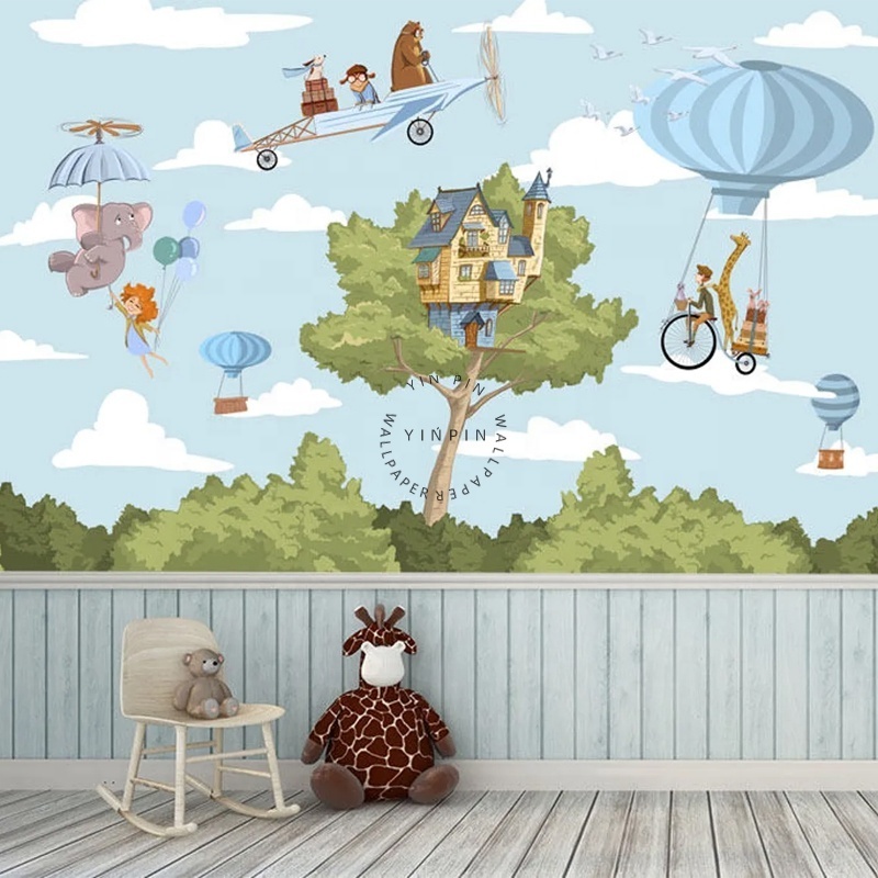 Forest children and animal landscape mural wallpaper sticker 3d wall paper