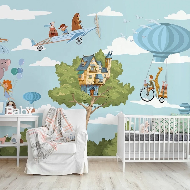 Forest children and animal landscape mural wallpaper sticker 3d wall paper