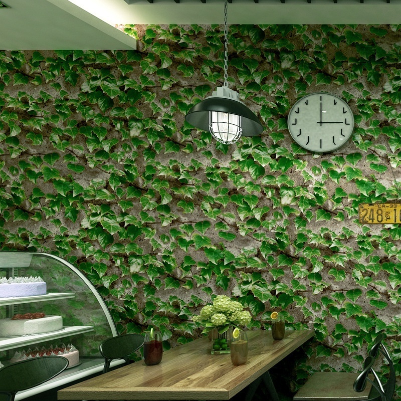 Green leaf  non woven wallpaper pvc luxury wall paper home decoration