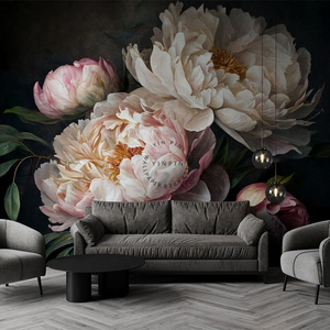 Beautiful dark peony floral wall paper peel and stick wallpaper