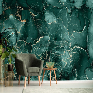 Dark blue-green abstract marble wallpaper living room green wall decoration mural