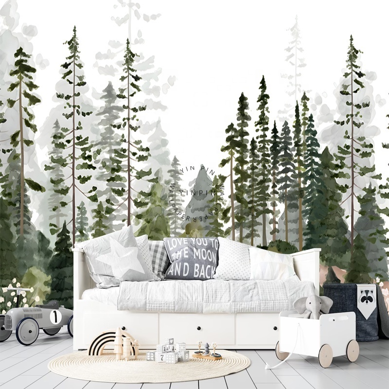 Watercolor forest landscape wallpaper living room peel and stick murals